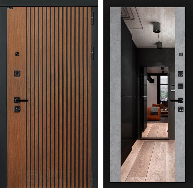 Входная металлическая дверь Лабиринт STORM с Зеркалом Максимум - Бетон светлый 4049890