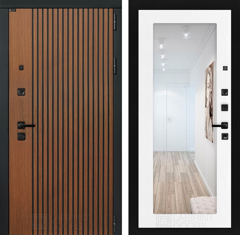 Входная металлическая дверь Лабиринт STORM с Зеркалом 18 - Белое дерево 4049895