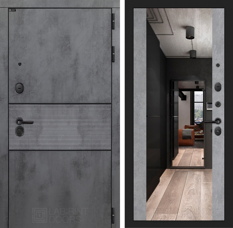 Входная металлическая дверь Лабиринт INFINITY с Зеркалом Максимум - Бетон светлый 4049935