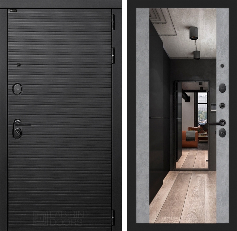 Входная металлическая дверь Лабиринт VOLCANO с Зеркалом Максимум - Бетон светлый 4055013