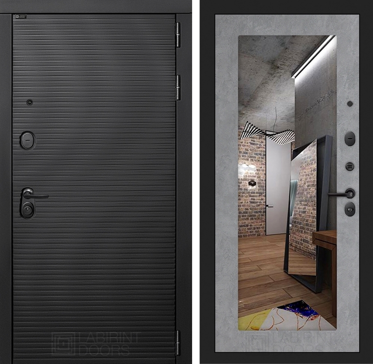 Входная металлическая дверь Лабиринт VOLCANO с Зеркалом 18 - Бетон светлый 4055015