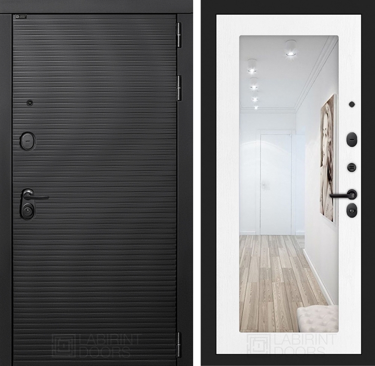 Входная металлическая дверь Лабиринт VOLCANO с Зеркалом 18 - Белое дерево 4055016