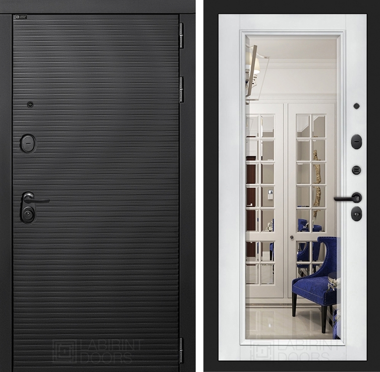 Входная металлическая дверь Лабиринт VOLCANO с Зеркалом Фацет - Белый софт 4055017