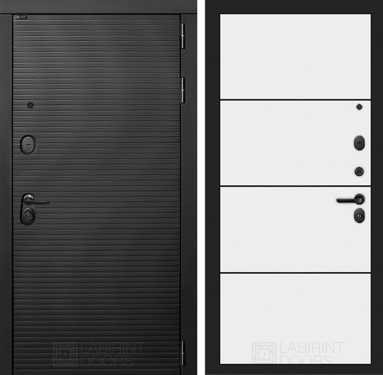 Входная металлическая дверь Лабиринт VOLCANO 25 - Белый софт, черный молдинг 4055035