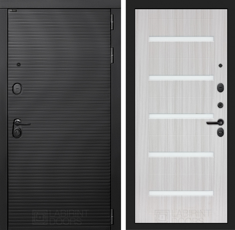 Входная металлическая дверь Лабиринт VOLCANO 01 - Сандал белый, стекло белое 4055038