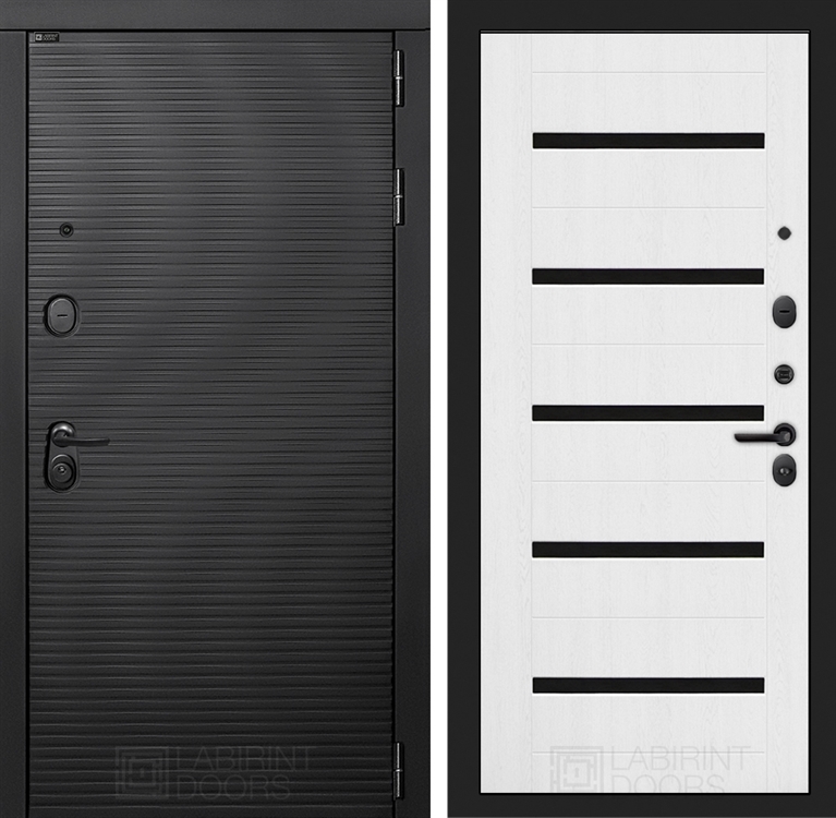 Входная металлическая дверь Лабиринт VOLCANO 01 - Белое дерево, стекло черное 4055039