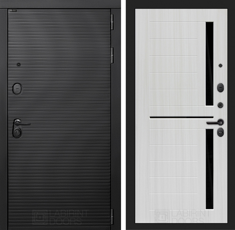 Входная металлическая дверь Лабиринт VOLCANO 02 - Сандал белый, стекло черное 4055040