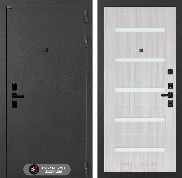 Входная металлическая дверь Лабиринт ACUSTIC 01 - Сандал белый, стекло белое 4055043