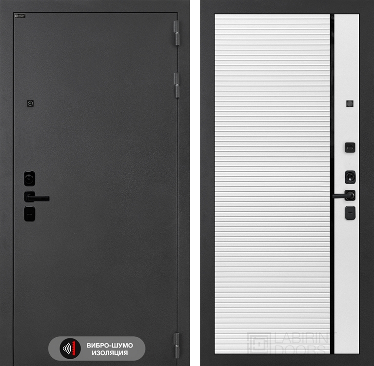 Входная металлическая дверь Лабиринт ACUSTIC 22 - Белый софт, черная вставка 4055062