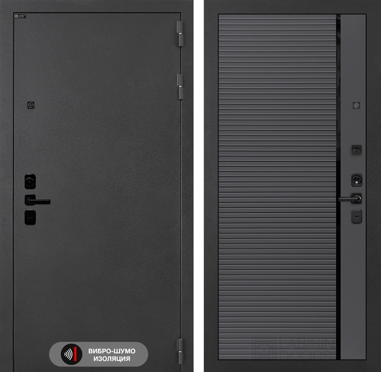 Входная металлическая дверь Лабиринт ACUSTIC 22 - Графит софт, черная вставка 4060215