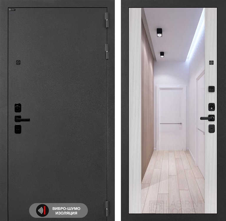 Входная металлическая дверь Лабиринт ACUSTIC с Зеркалом Максимум - Сандал белый 4060219