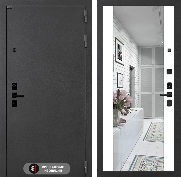 Входная металлическая дверь Лабиринт ACUSTIC с Зеркалом Максимум - Белый софт 4060220