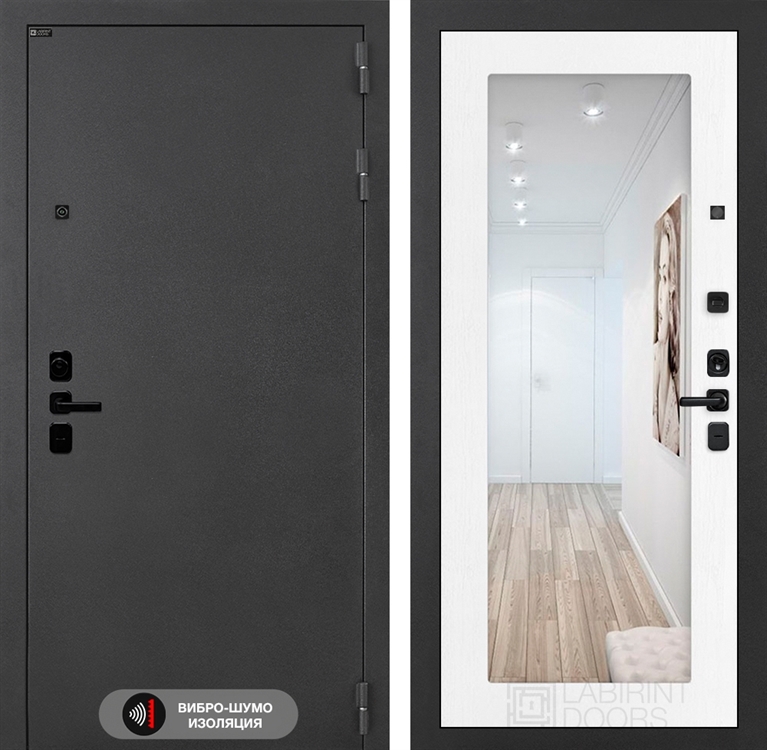 Входная металлическая дверь Лабиринт ACUSTIC с Зеркалом 18 - Белое дерево 4060263