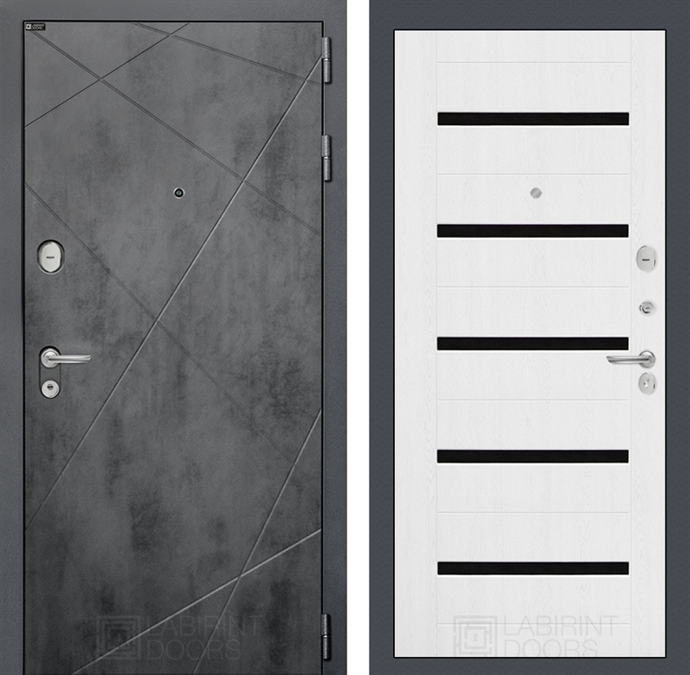 Входная металлическая дверь Лабиринт LOFT 01 - Белое дерево, стекло черное 4060346