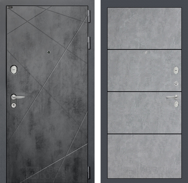 Входная металлическая дверь Лабиринт LOFT 25 - Бетон светлый, черный молдинг 4060544