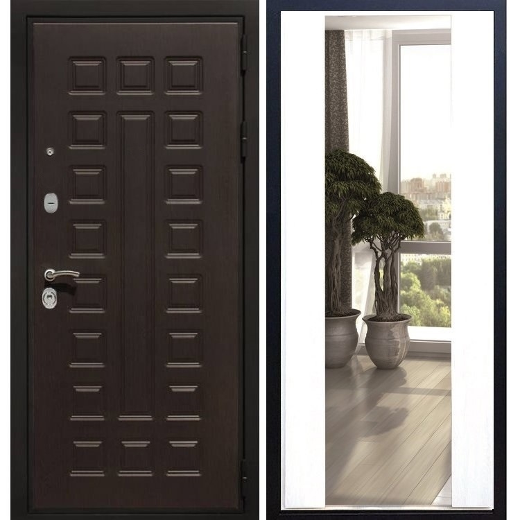 Входная металлическая дверь Премиум 3к с Зеркалом СБ-16 Белый силк сноу 5097