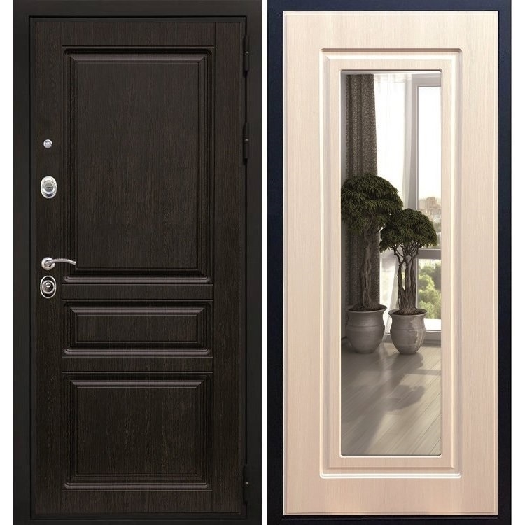 Входная металлическая дверь Премиум Н с Зеркалом Беленый дуб 5103