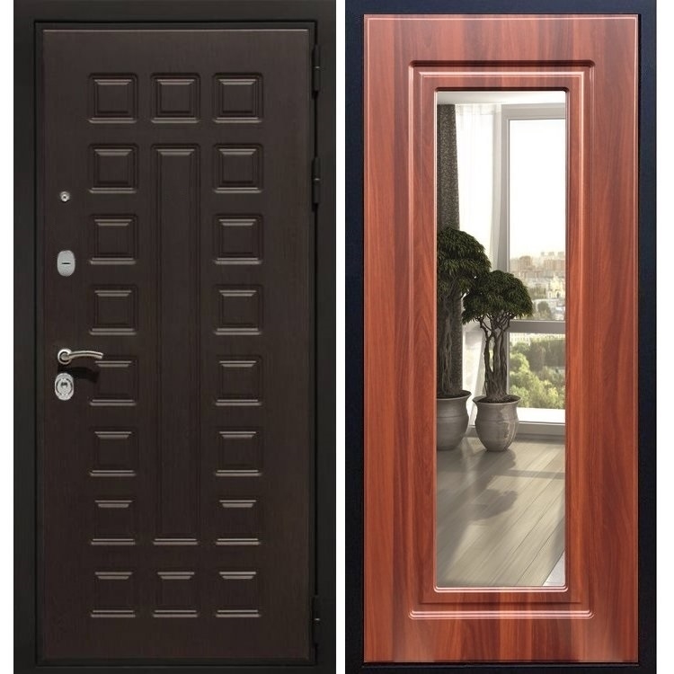 Входная металлическая дверь Премиум 3к ФЛ-120 с Зеркалом Берёза морёная 7371