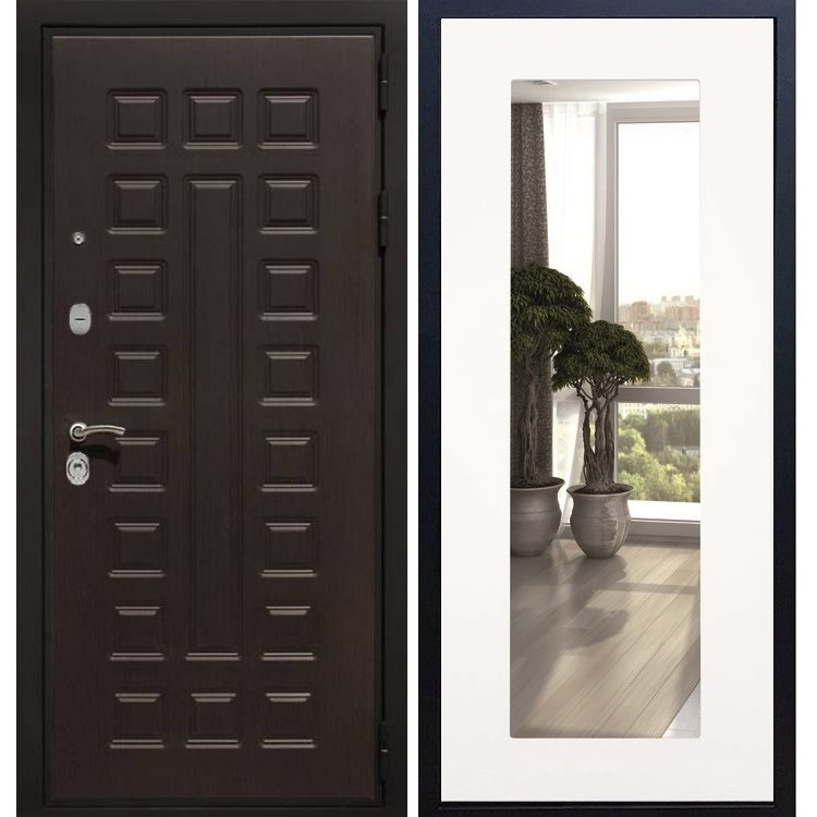 Входная металлическая дверь Премиум 3к Пастораль Белый силк сноу с Зеркалом 7386