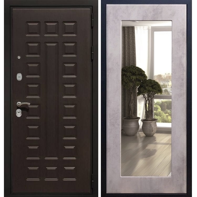 Входная металлическая дверь Премиум 3к Пастораль Бетон светлый с Зеркалом 7387