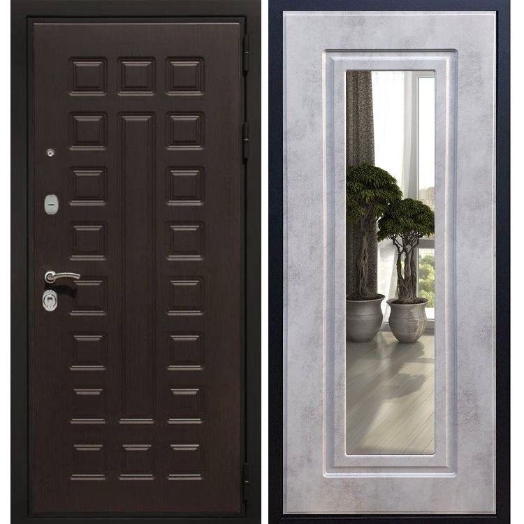 Входная металлическая дверь Премиум 3к ФЛ-120 с Зеркалом Бетон темный 7847