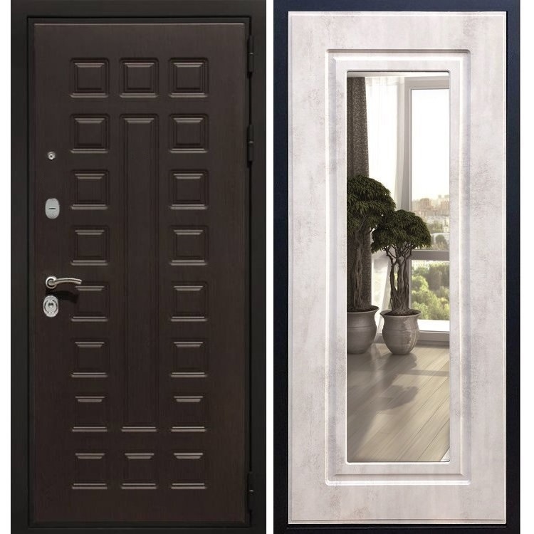 Входная металлическая дверь Премиум 3к ФЛ-120 с Зеркалом Бетон светлый 7848