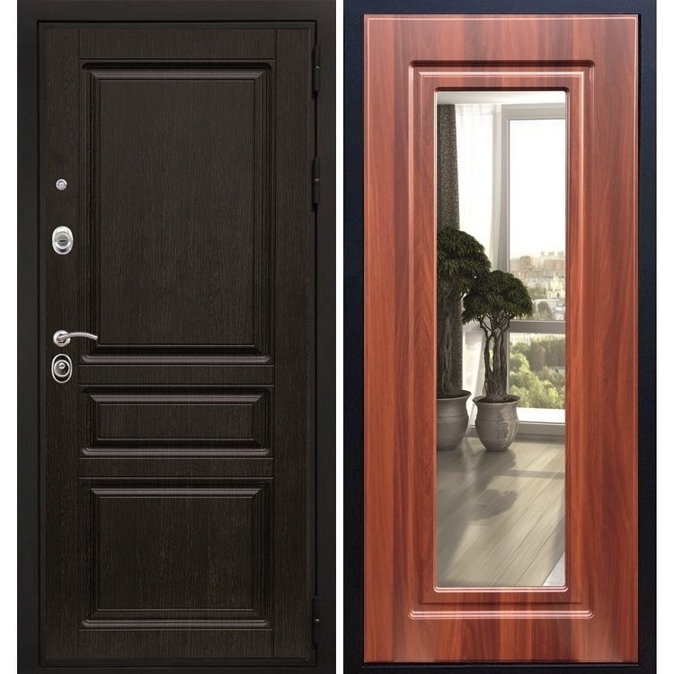 Входная металлическая дверь Премиум H ФЛ-120 с Зеркалом Берёза морёная 7858