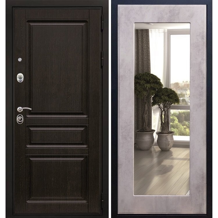 Входная металлическая дверь Премиум -H Пастораль Бетон светлый с Зеркалом 7866