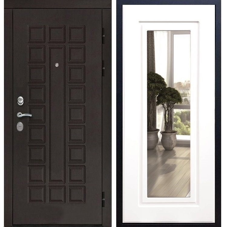 Входная металлическая дверь Монолит ФЛ-120 с Зеркалом Белый силк сноу 20944