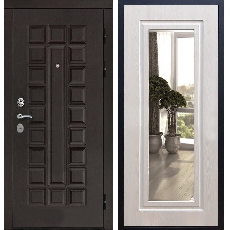 Входная металлическая дверь Монолит ФЛ-120 с Зеркалом Лиственница беж 20945