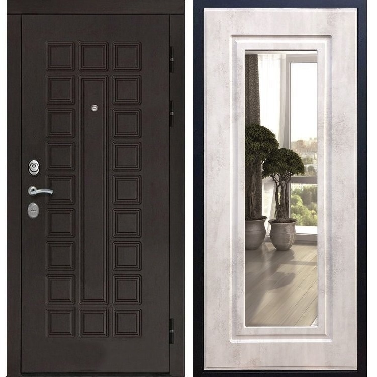 Входная металлическая дверь Монолит ФЛ-120 с Зеркалом Бетон светлый 20947