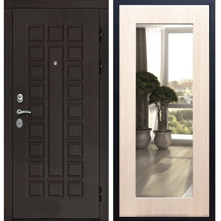 Входная металлическая дверь Монолит Пастораль Дуб белёный с Зеркалом 20954