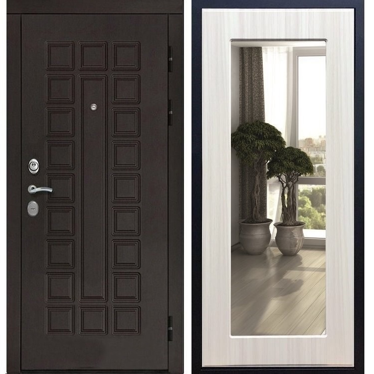 Входная металлическая дверь Монолит Пастораль Сандал белый с Зеркалом 20956