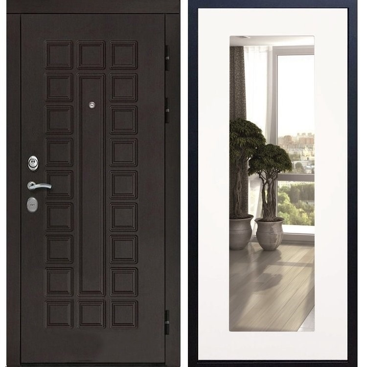 Входная металлическая дверь Монолит Пастораль Белый силк сноу с Зеркалом 20957