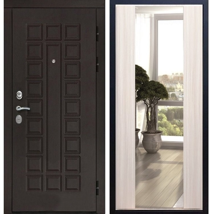 Входная металлическая дверь Монолит с Зеркалом СБ -16 Беленый дуб 20973