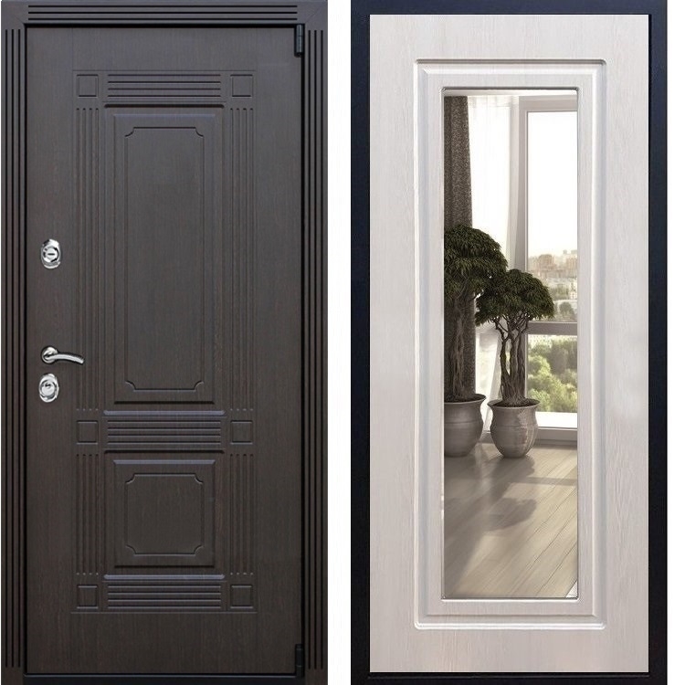 Входная металлическая дверь ESTET ФЛ-120 с Зеркалом Лиственница беж 22403