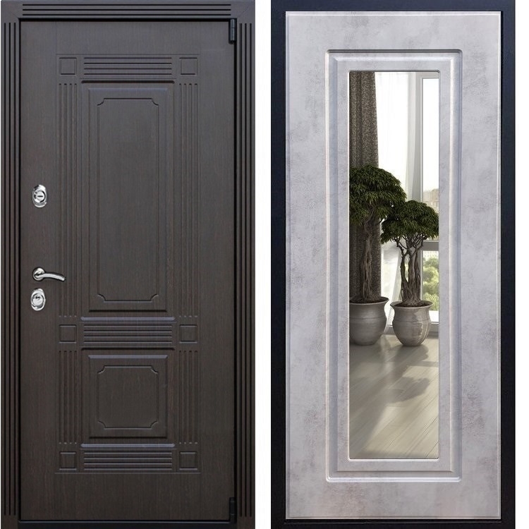 Входная металлическая дверь ESTET ФЛ-120 с Зеркалом Бетон темный 22404