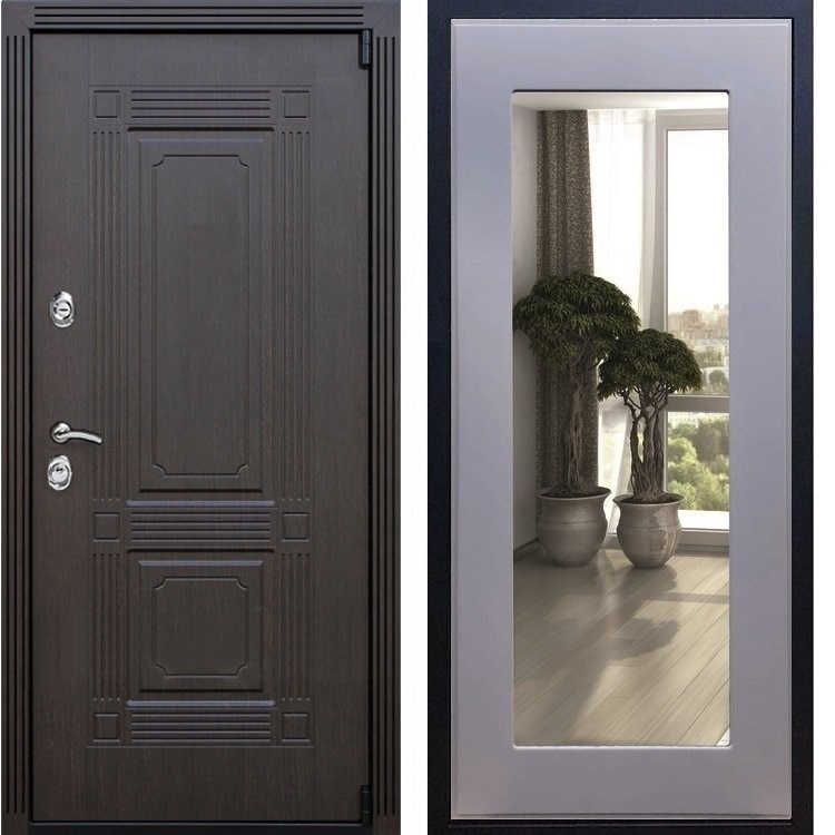 Входная металлическая дверь ESTET Пастораль Силк титан с Зеркалом 22411