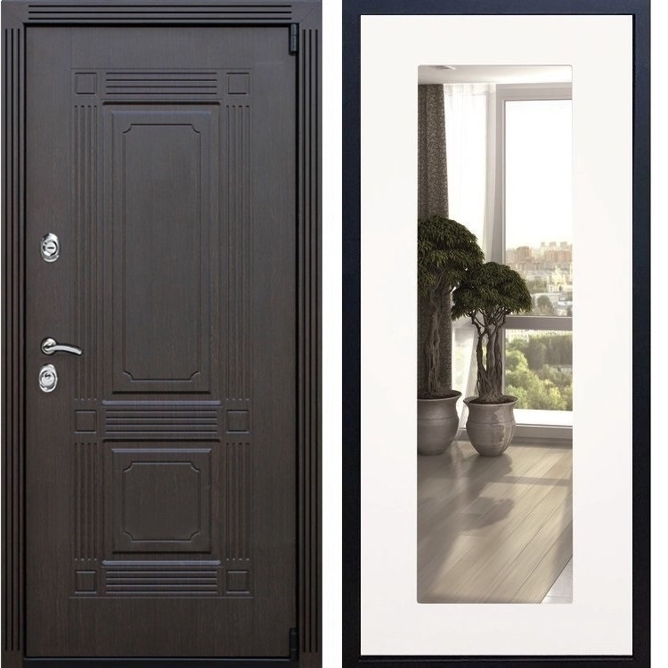 Входная металлическая дверь ESTET Пастораль Белый Ясень с Зеркалом 22413