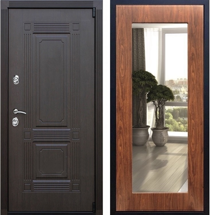 Входная металлическая дверь ESTET Пастораль Берёза морёная с Зеркалом 22416