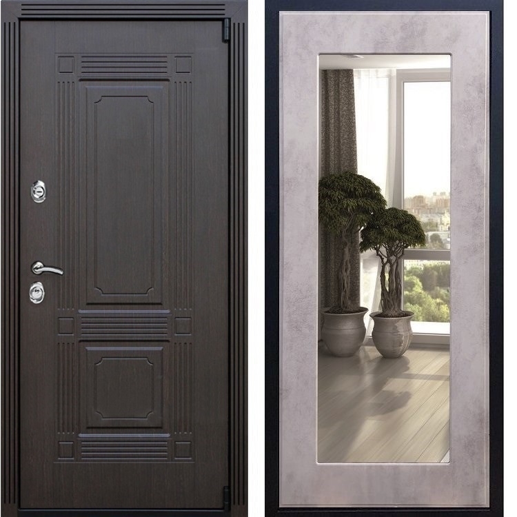 Входная металлическая дверь ESTET Пастораль Бетон светлый с Зеркалом 22418