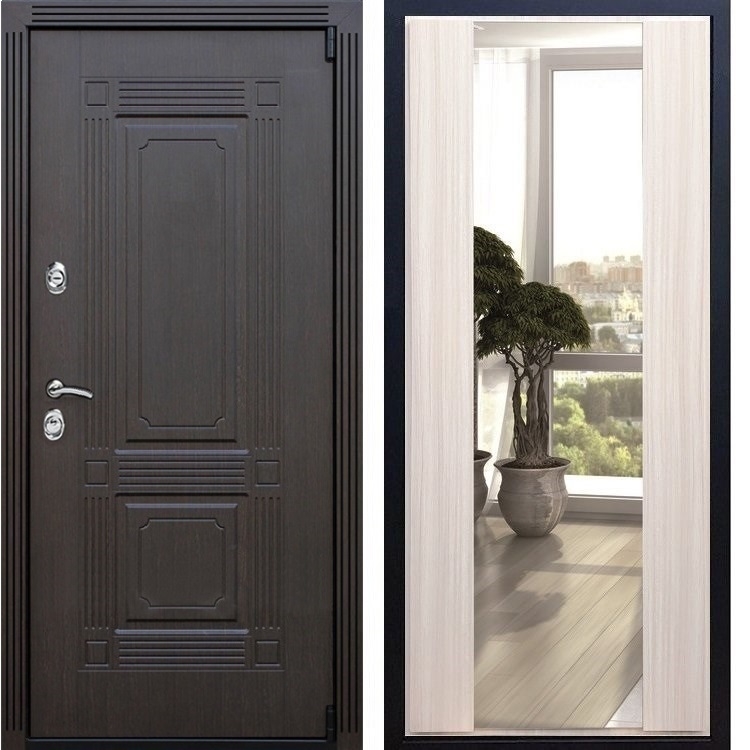 Входная металлическая дверь ESTET с Зеркалом СБ -16 Беленый дуб 22431