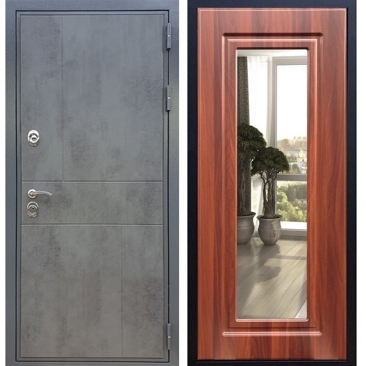 Входная металлическая дверь Гранит Бетон ФЛ-120 с Зеркалом Берёза морёная 27518