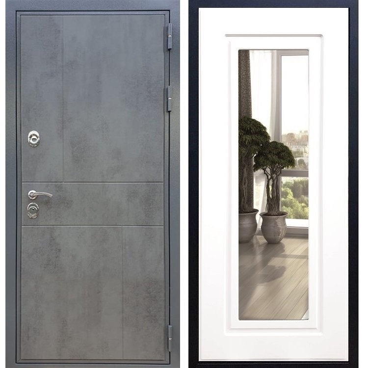 Входная металлическая дверь Гранит Бетон ФЛ-120 с Зеркалом Белый силк сноу 27519