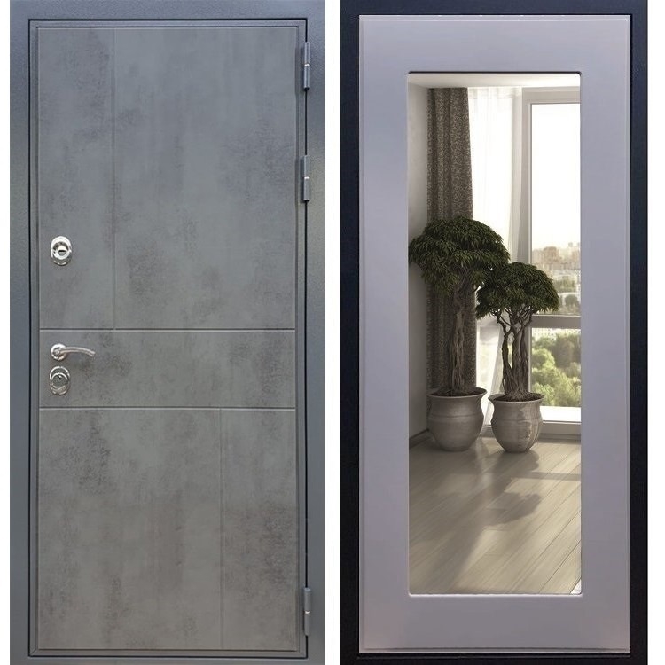 Входная металлическая дверь Гранит Бетон Пастораль Силк титан с Зеркалом 27526