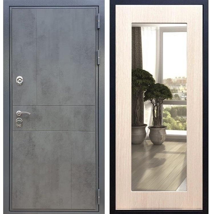 Входная металлическая дверь Гранит Бетон Пастораль Дуб белёный с Зеркалом 27527