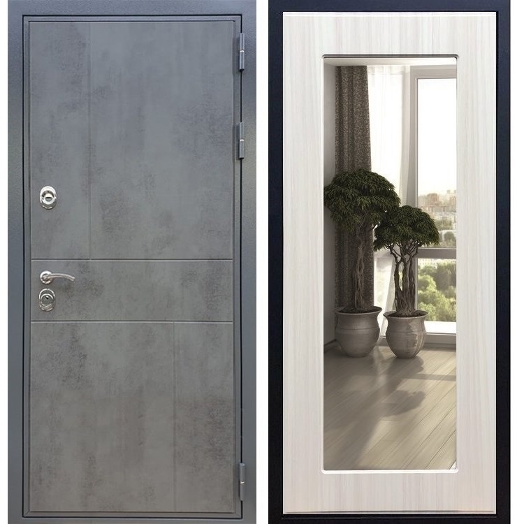 Входная металлическая дверь Гранит Бетон Пастораль Сандал белый с Зеркалом 27529