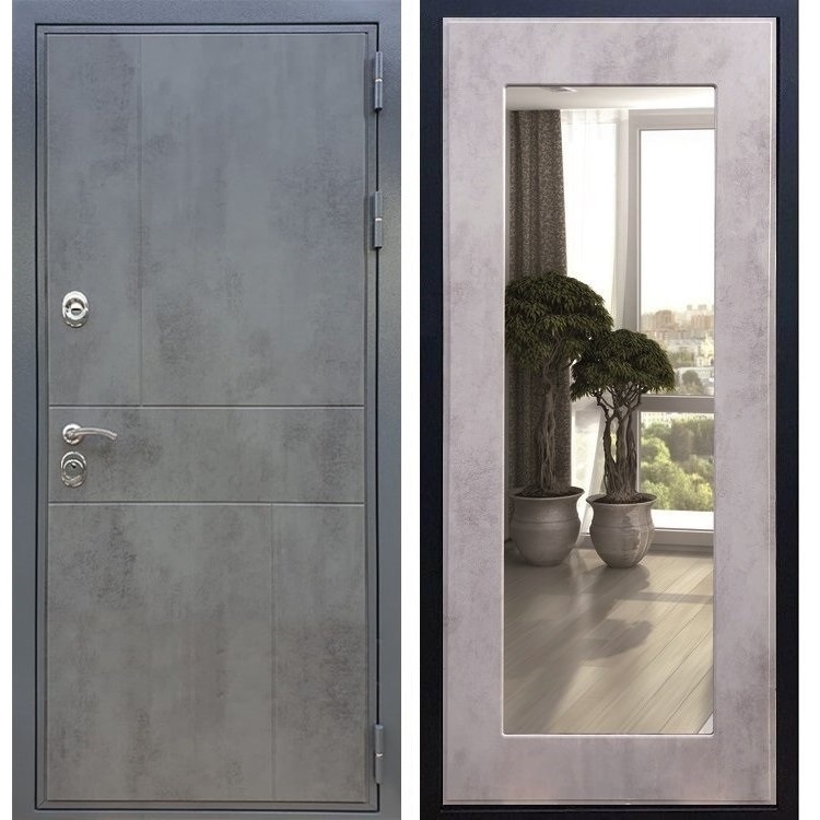 Входная металлическая дверь Гранит Бетон Пастораль Бетон светлый с Зеркалом 27533