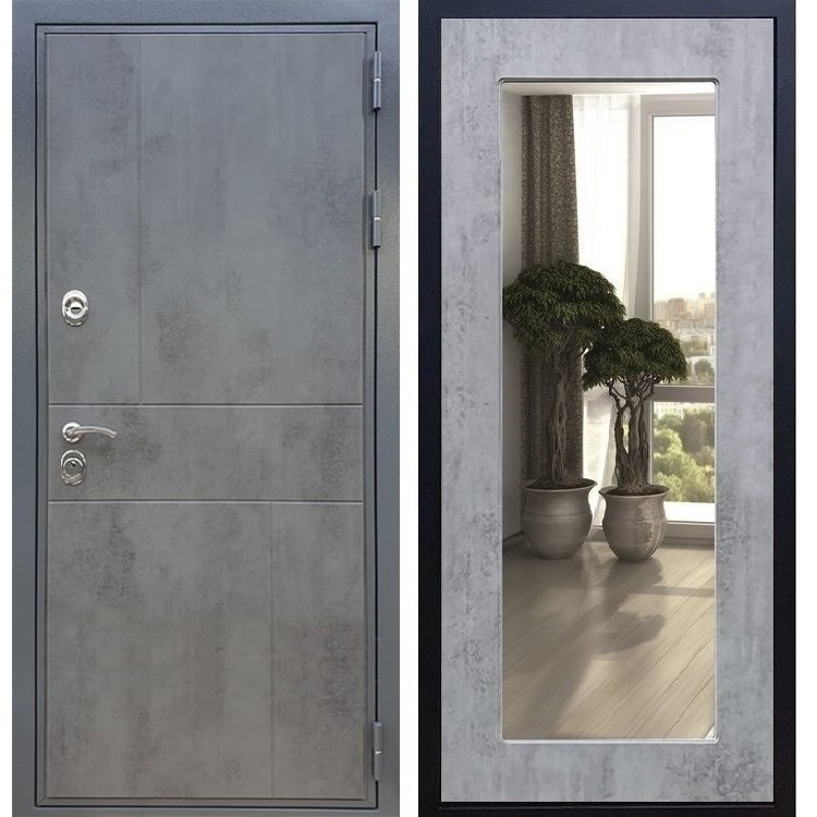 Входная металлическая дверь Гранит Бетон Пастораль Бетон тёмный с Зеркалом 27534