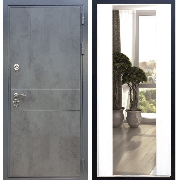 Входная металлическая дверь Гранит Бетон с Зеркалом СБ -16 Белый силк сноу 27539